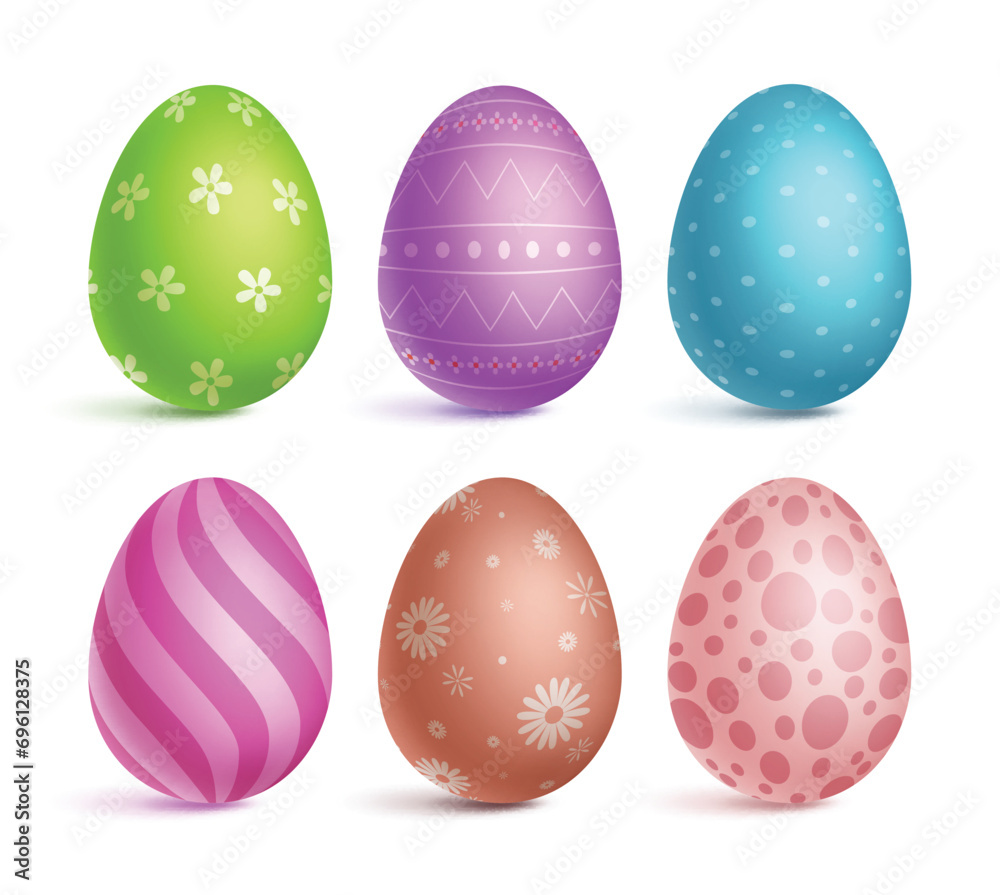 Easter eggs vector set design. Easter egg collection with flower, dots and printed pattern decoration in egg shell
Easter eggs vector set design. Easter egg collection with flower, dots and printed pattern decoration in egg shell