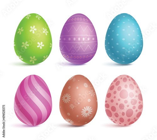 Easter eggs vector set design. Easter egg collection with flower, dots and printed pattern decoration in egg shell 
