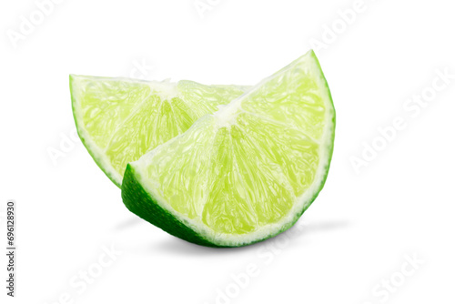 Delicious lime slices close up on white stock photo