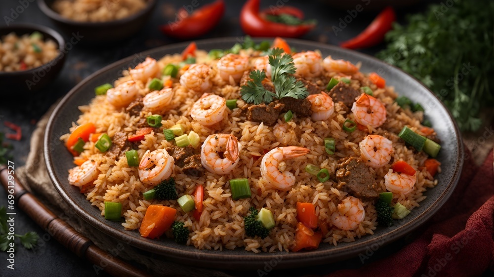 rice with vegetables and shrimps rice with vegetables and shrimps