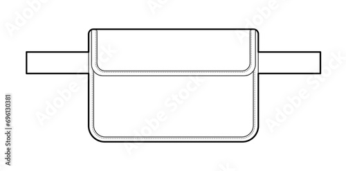 Belt Bag silhouette. Fashion accessory technical illustration. Vector satchel front 3-4 view for Men, women, unisex style, flat handbag CAD mockup sketch outline isolated