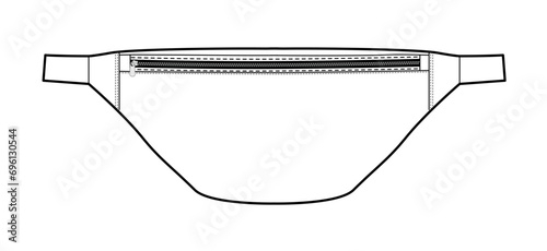 Belt Bag silhouette. Fashion accessory technical illustration. Vector satchel front 3-4 view for Men, women, unisex style, flat handbag CAD mockup sketch outline isolated