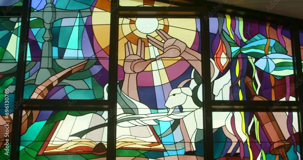 Stained Glass Window in Church Focus Pull Stained Glass Window in Church Focus Pull