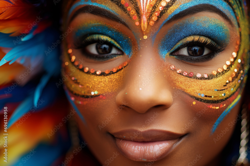 Women participants of the Brazilian Carnival. Beautiful makeup. Beautiful eyes