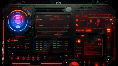 Sci-fi interface with arcade style buttons and changing lights ui, hud design futuristic asset animation