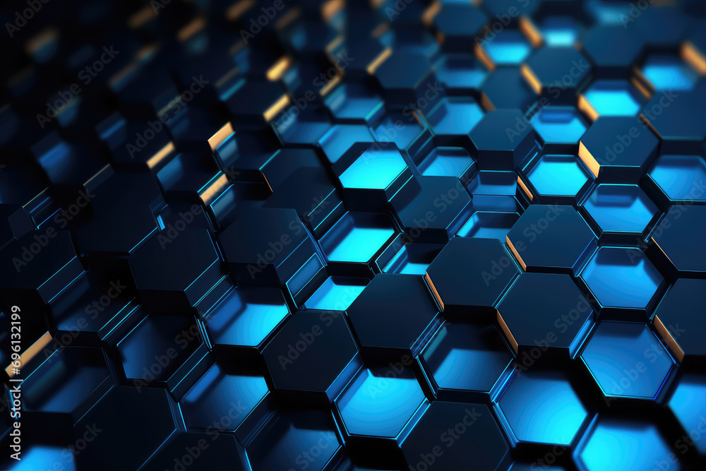 Hexagonal geometric ultra wide background. Abstract blue of futuristic. Sci fi banner, cover. 3d render illustration. Hexagonal geometric ultra wide background. Abstract blue of futuristic. Sci fi banner, cover. 3d render illustration.