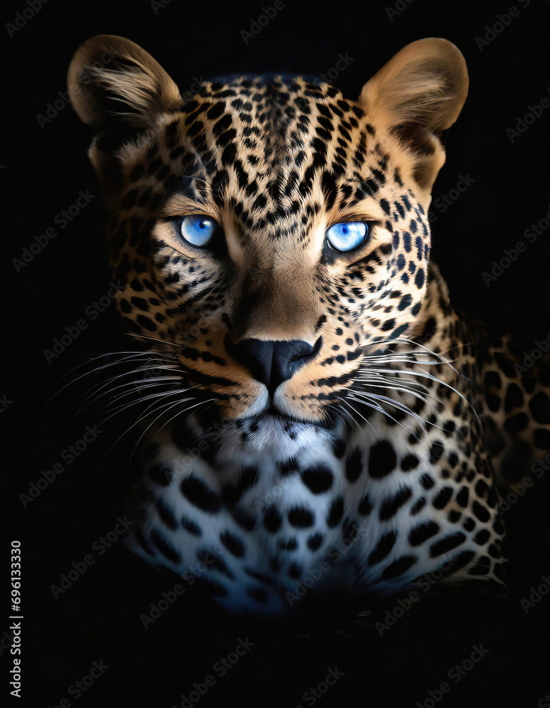 Fototapeta premium Intense Gaze: Leopard with Striking Blue Eyes