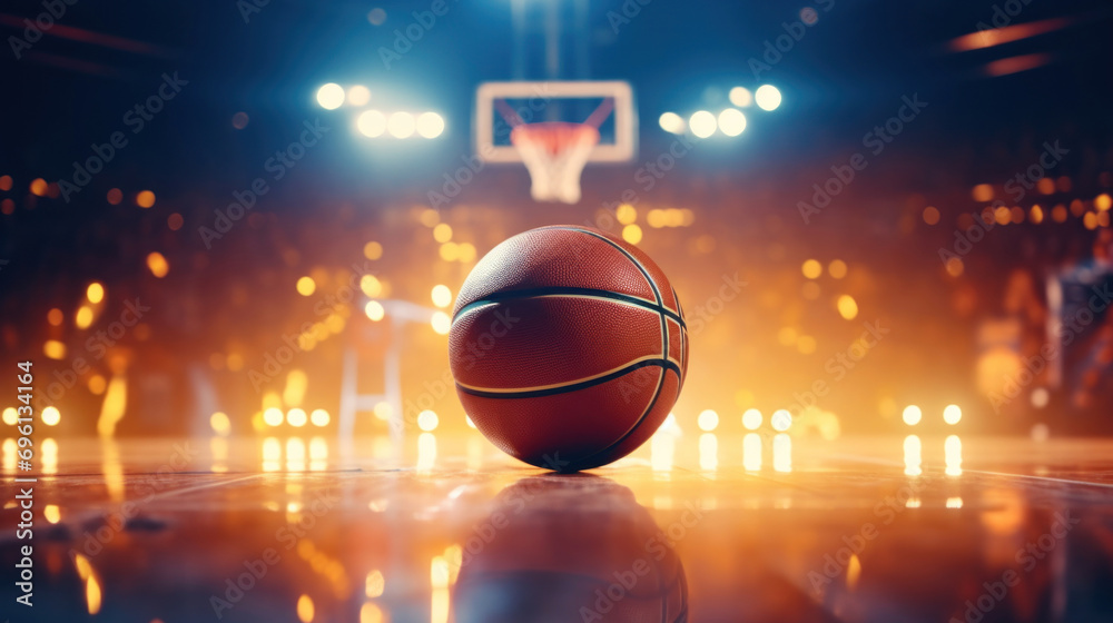 Basketball ball on the floor in basketball court. Basketball ball on the floor in basketball court.