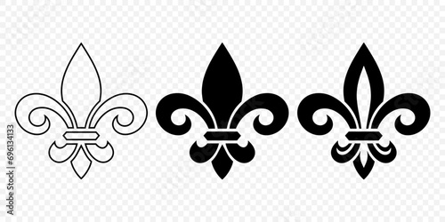 Vector Vintage White and Black Fleur De Lis Icon Set Isolated. Heraldic Lily  Retro Design Element. Vector Illustration