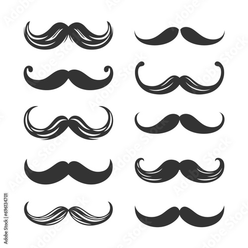 Vector Isolated Mustache Set. Face Party Decoration for Portrait  Stencil. Cartoon Flat Illustration  Santa Claus Mustache Shape  Silhouette. Fathers Day Symbol
