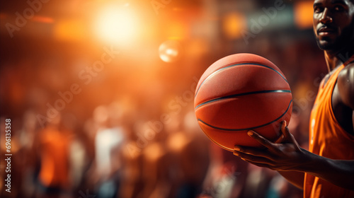 a basketball player holding a basketball in his hand