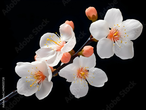 Apricot flower in studio background, single apricot flower, Beautiful flower, ai generated image