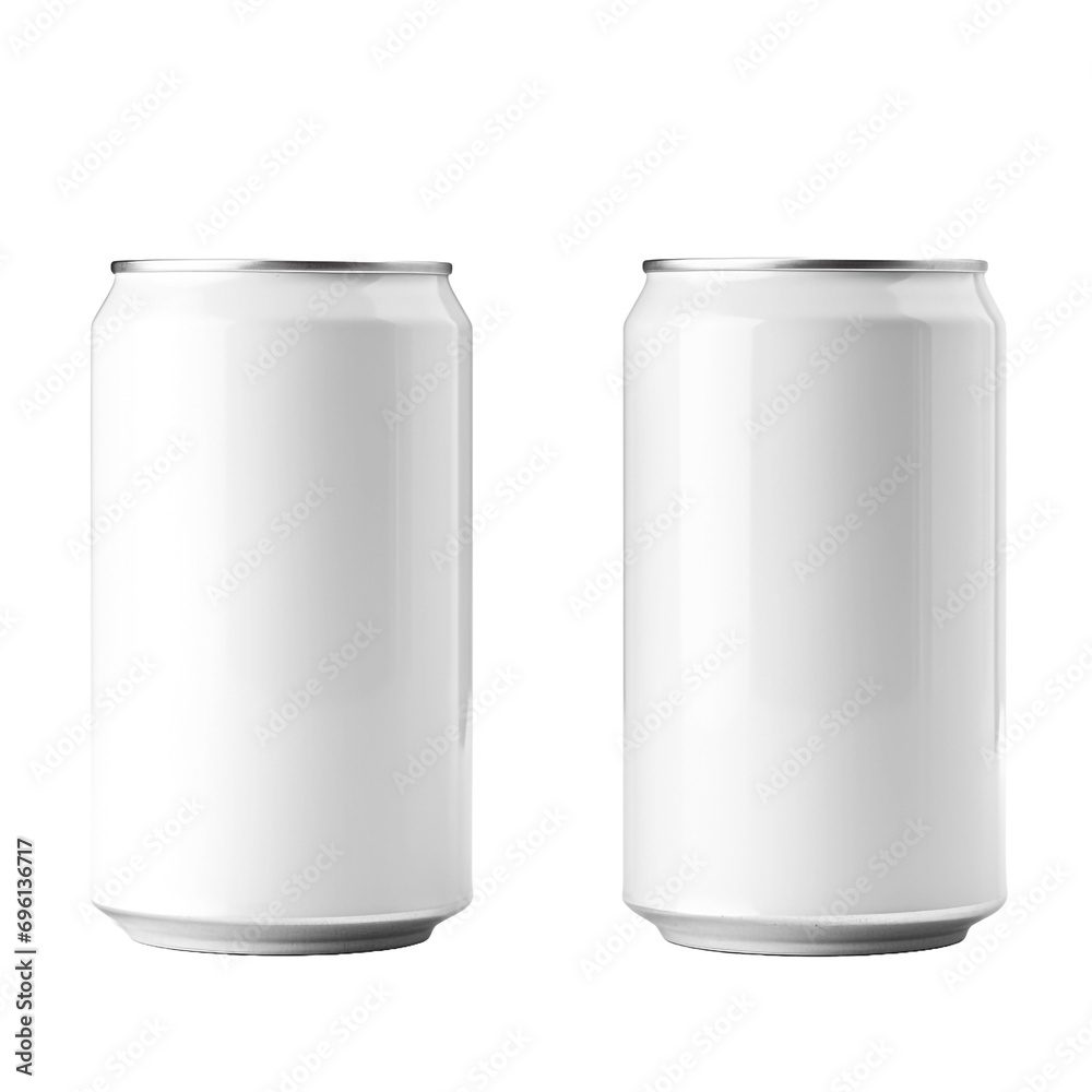 Empty white cans for wine beer and soft drinks isolated on transparent background