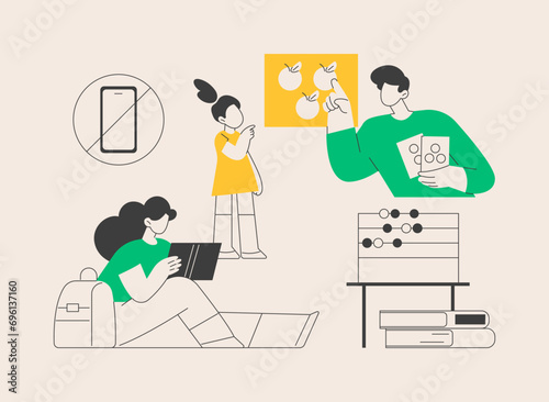 Low tech parenting abstract concept vector illustration. photo