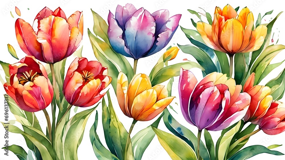 Set of Separate parts and bring together to beautiful bouquet of flowers in water colors style on white background, flat vector illustration Set of Separate parts and bring together to beautiful bouquet of flowers in water colors style on white background, flat vector illustration