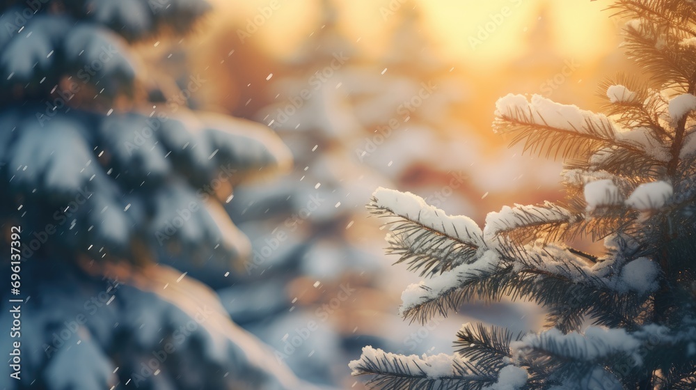 Winter snow background banner with copy space, Christmas, landscape, AI Generative