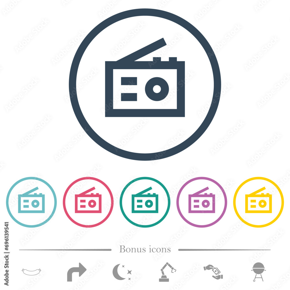 Retro radio flat color icons in round outlines Retro radio flat color icons in round outlines