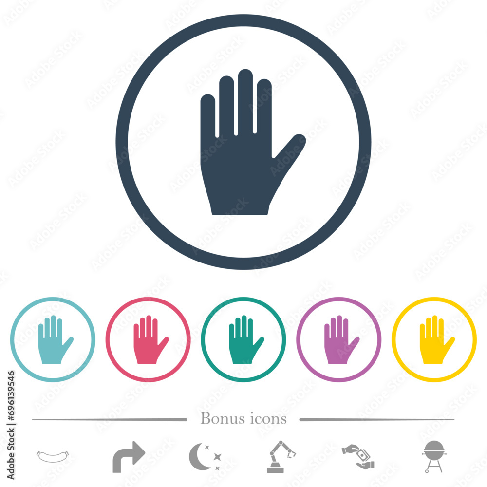 Left hand flat color icons in round outlines Left hand flat color icons in round outlines