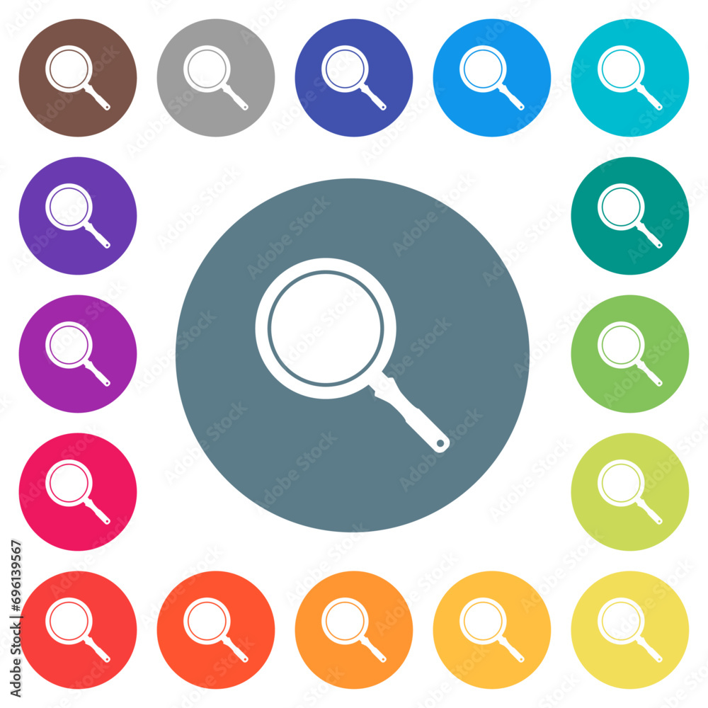 Frying pan top view flat white icons on round color backgrounds Frying pan top view flat white icons on round color backgrounds