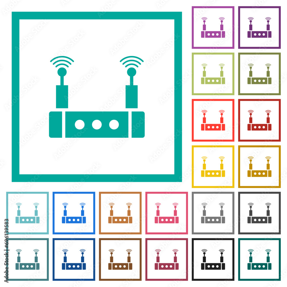 Obraz premium Wifi router flat color icons with quadrant frames