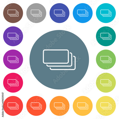 Empty banknotes outline flat white icons on round color backgrounds