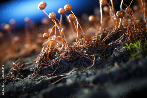 An image of nitrogen-fixing bacteria in the root nodules of leguminous plants, showcasing the symbiosis that enhances soil fertility. Generative Ai. photo