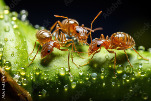 A snapshot of ants tending to aphids on a plant, depicting a symbiotic relationship where the ants protect the aphids in exchange for honeydew. Generative Ai. © Sebastian