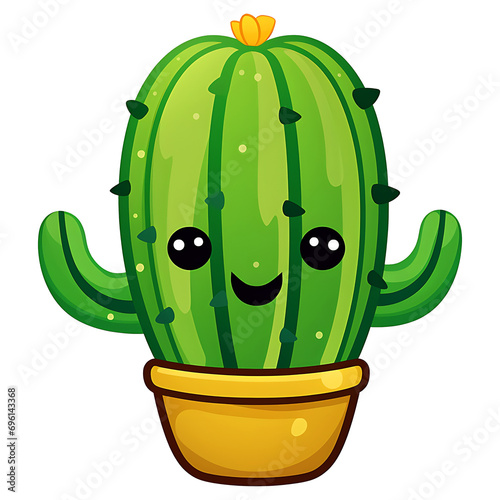 cute kawaii smiling cactus clipart sticker transparent background