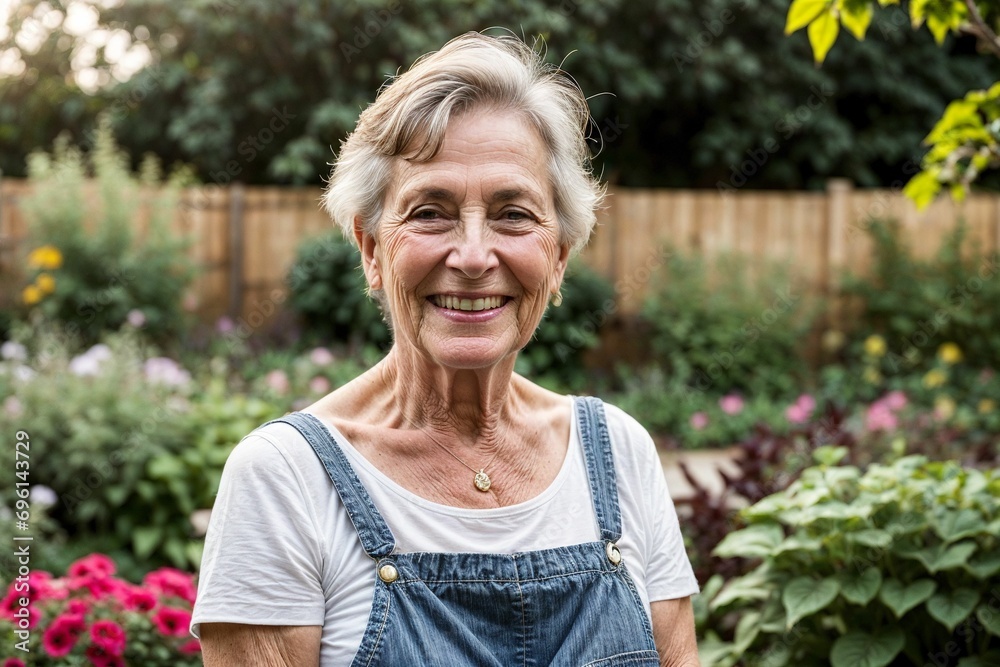 senior woman in garden, enjoying life, having fun, gardening and taking care of her backyard, farming style clothing, smiling senior woman in garden, enjoying life, having fun, gardening and taking care of her backyard, farming style clothing, smiling