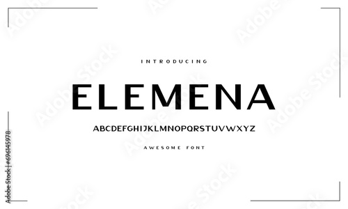 Sans serif typography font vector. Modern clean elegant character set. Creative alphabet simple typeface. Digital letter type style. Logo art banner poster flyer billboard text graphic design. photo