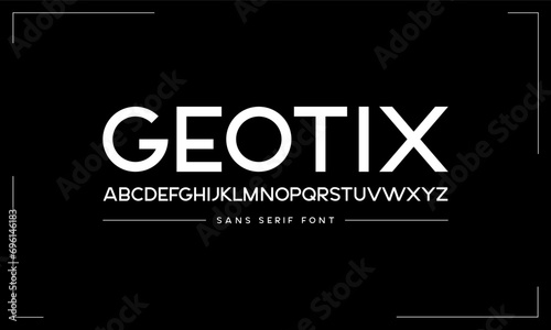 Sans serif typography font vector. Modern clean regular character set. Creative alphabet simple typeface. Digital letter type style. Logo art banner poster flyer billboard text graphic design