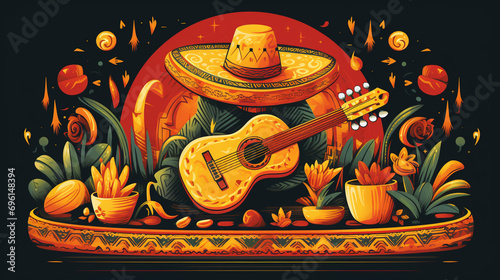 engaging flat illustration for Cinco de Mayo, showcasing festive elements celebration of Mexican culture