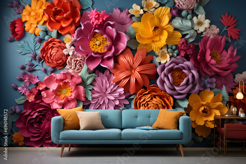 3D premium flower wallpaper murals, colorful flowery romantic design, bespoke for living room bedroom home decor, photo