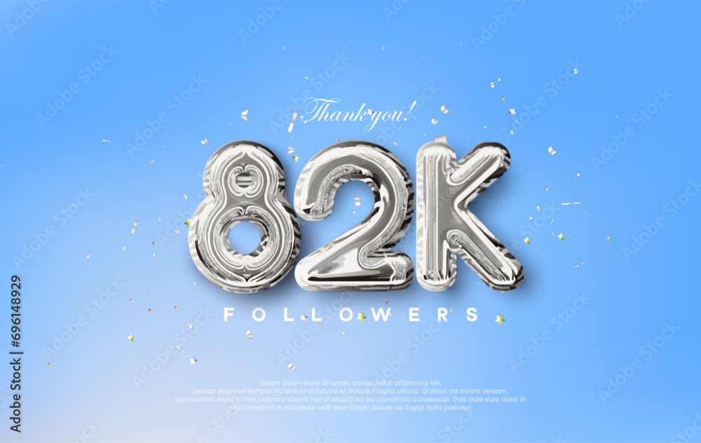 Thank you for the 82k followers with silver metallic balloons illustration.
