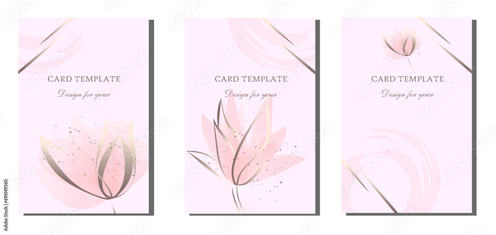 Wedding invitation, card, floral invitation, thank you, modern RSVP card. Design with delicate watercolor flowers in pink, watercolor, silver. Vector elegant background for design of greeting cards