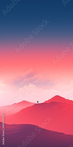 Landscape with mountains and trees at sunset. Illustration for your design. iPhone desktop wallpaper