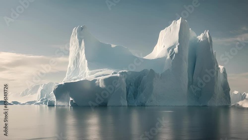 jagged edges newly formed icebergs stand against smooth, sloping glacier walls, creating breathtaking scene natural beauty power. photo