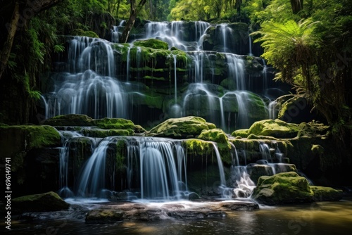 Majestic waterfall cascading in a lush forest  natural beauty  and tranquility.