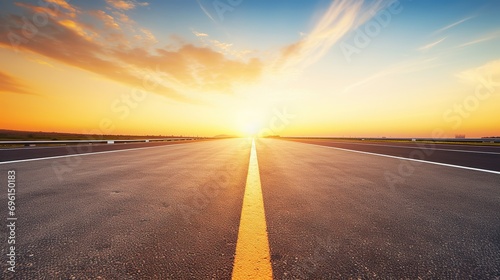 sunset background highway, long road stretches into the distance. empty street on a beautiful afternoon © @_ greta