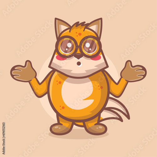 funny fox animal character mascot with confused expression isolated cartoon in flat style design