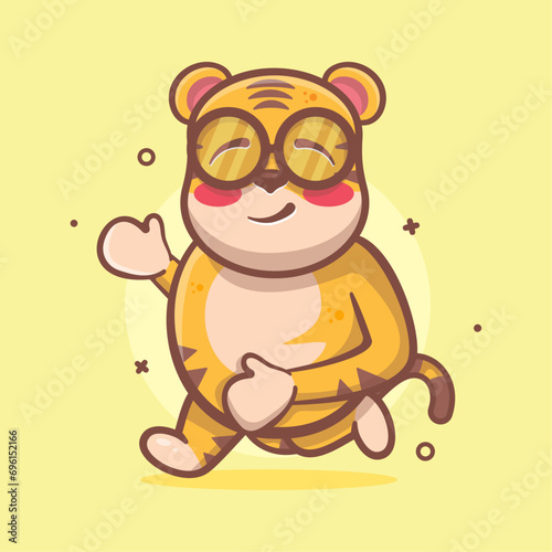 smiling tiger animal character mascot running isolated cartoon in flat style design