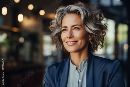 senior businesswoman looking confidently smile outside of office building