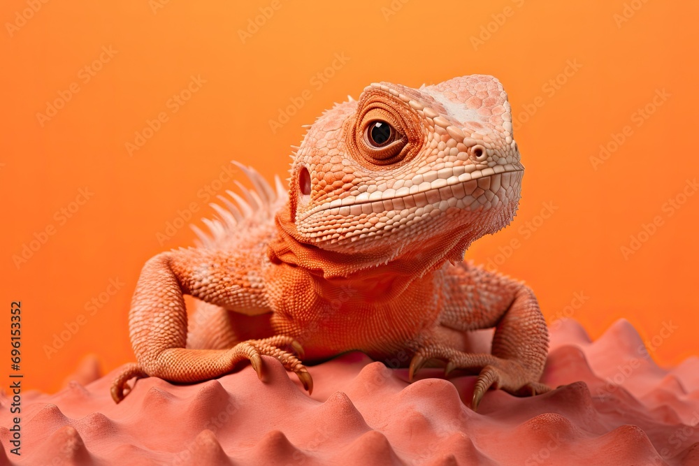chamelon lizard in peach fuzz color theme