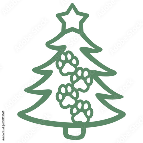 Green Christmas Tree with Paw Prints