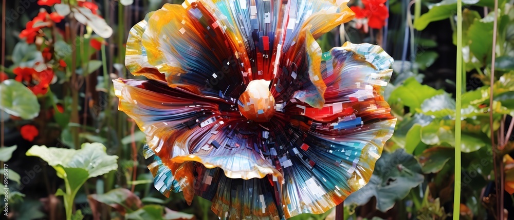Naklejka premium Colorful Glass Sculpture in a Garden Setting