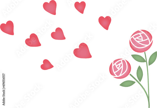 赤いバラの花とたくさんのハート