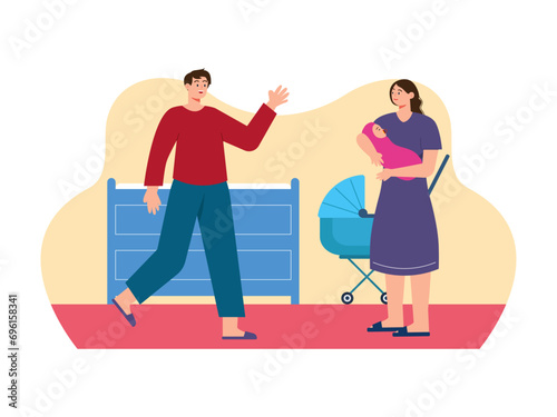 Parents are caring for their baby. Parenting illustrations.
