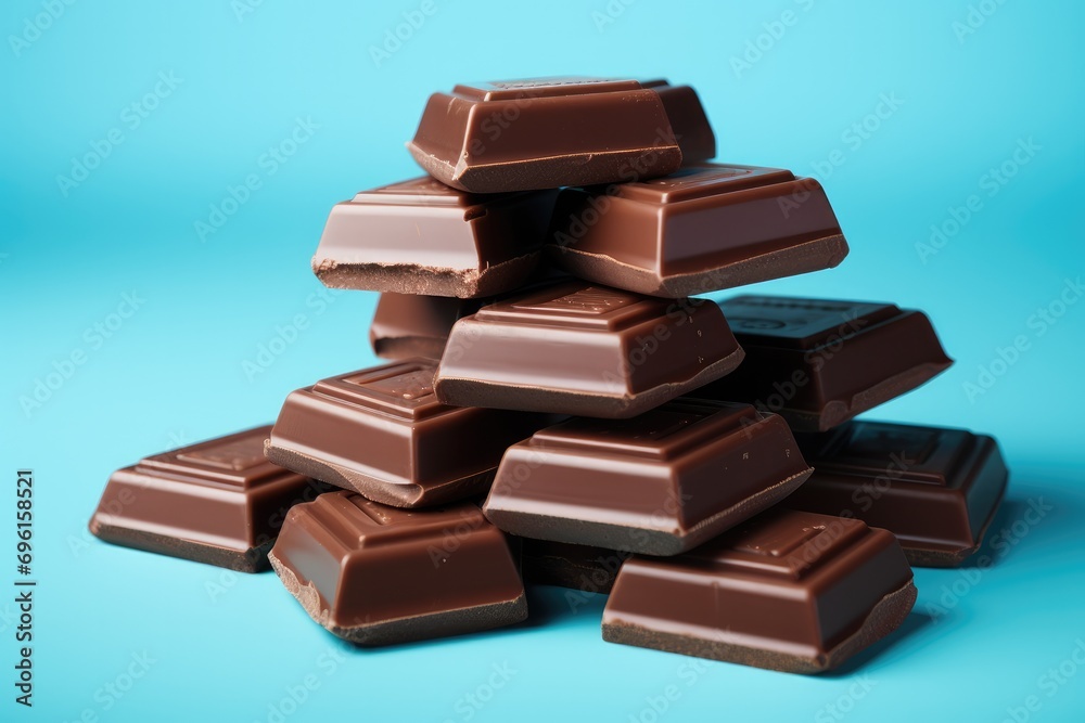 Fresh chocolate on blue background. Generative AI. Fresh chocolate on blue background. Generative AI.