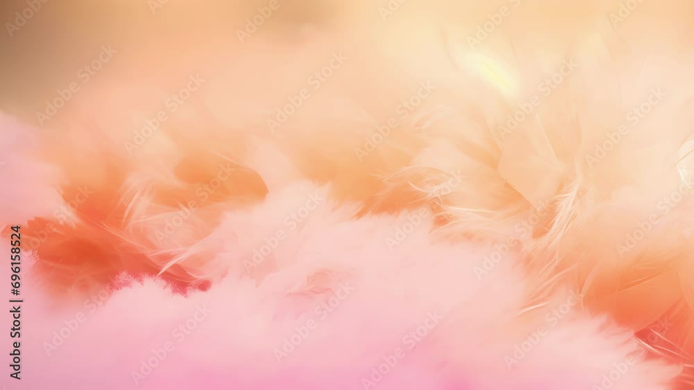 Closeup of a romantic and ethereal Peach Fuzz color backdrop, with a blend of soft peach and blush tones and a touch of shimmery gold accents.