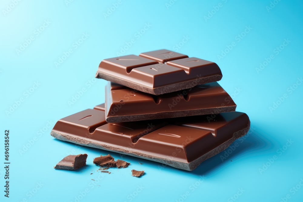 Fresh chocolate on blue background. Generative AI. Fresh chocolate on blue background. Generative AI.